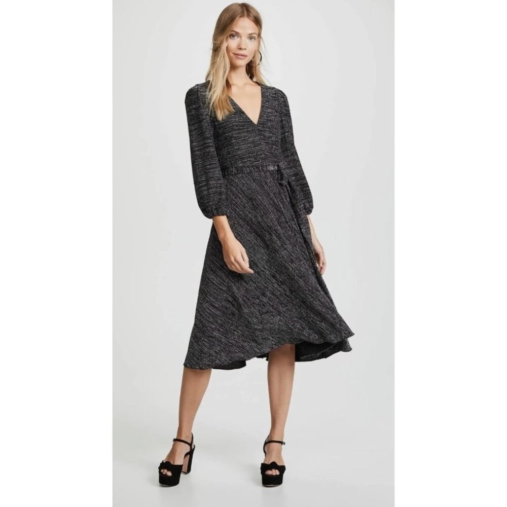 Alice + Olivia Coco Metallic Midi Dress Silver Black Sz 6 $350 [jb]